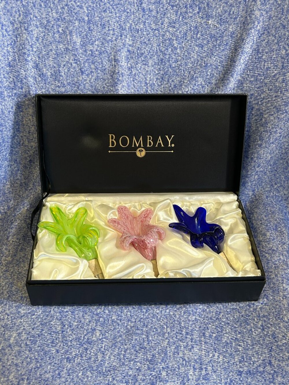 Bombay Artistic Flower Wine Glass Bottle Stoppers - Set of 3 - with the Box